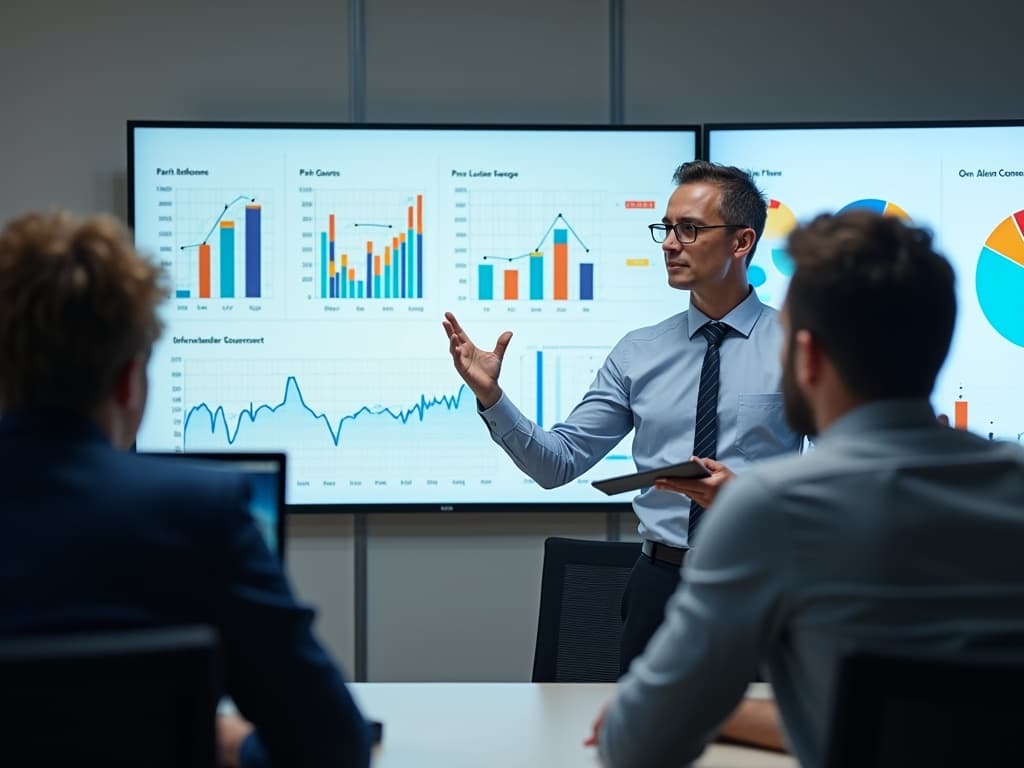 Sales manager reviewing pipeline dashboard with team